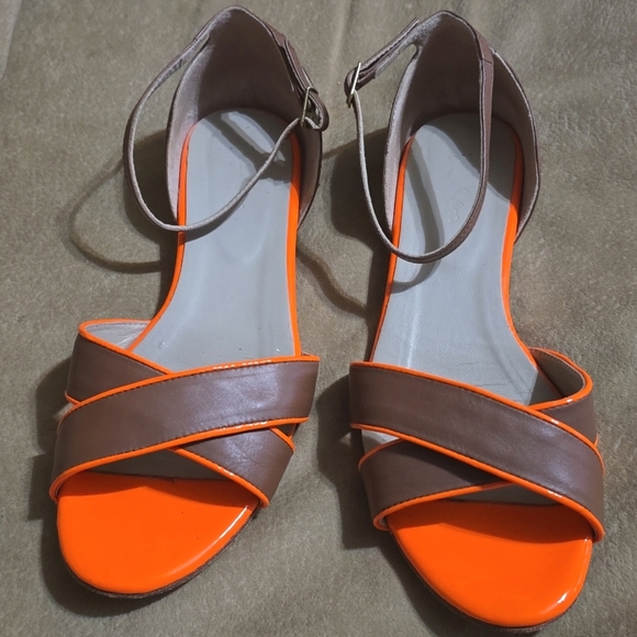 Boden Orange & Brown Ankle Strap Flat Leather Sandals Size (39) 8M US - Picture 5 of 14